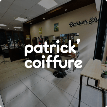 logo patrick coiffure sur photo du magasin clair