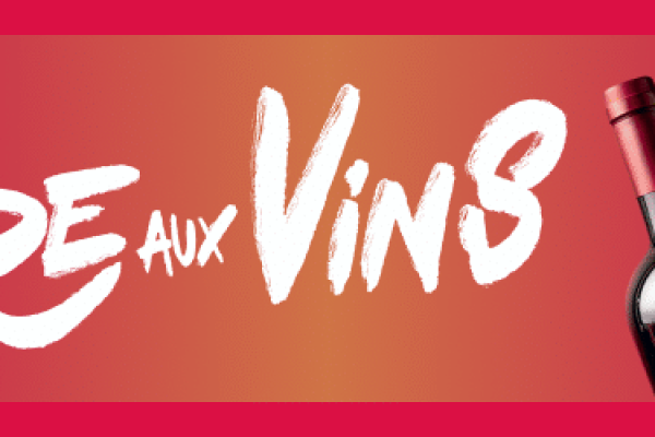 Foire aux vins avec bouteille et raisins